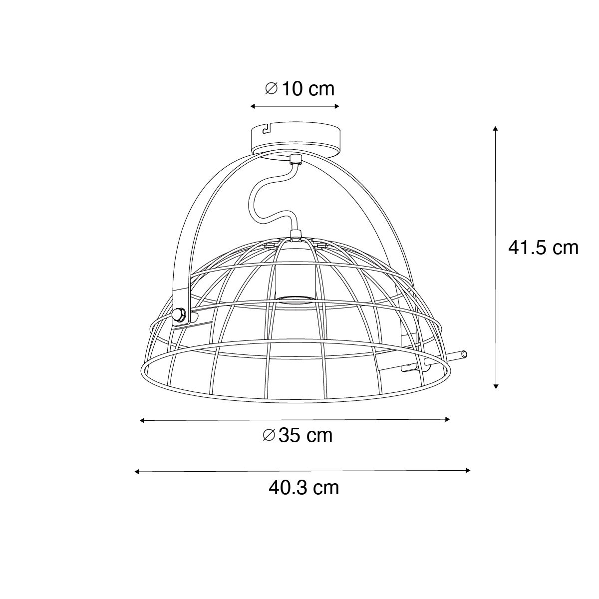 Industriële plafondlamp zwart 35 cm verstelbaar - Hanze