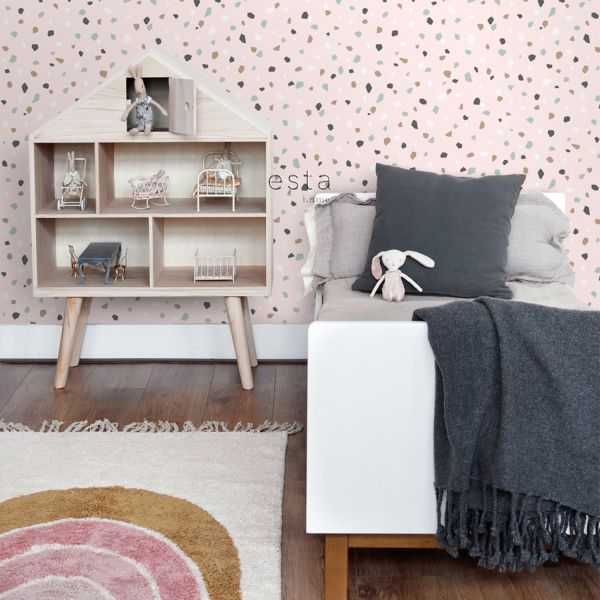 Estahome Terrazzo Behang - 0,53 x 10,05 m - Zwart / Wit / Grijs