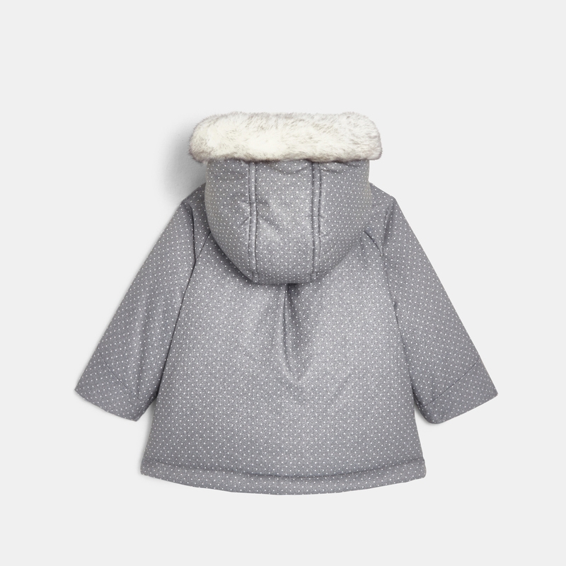 Manteau doublé polaire à pois gris bébé fille