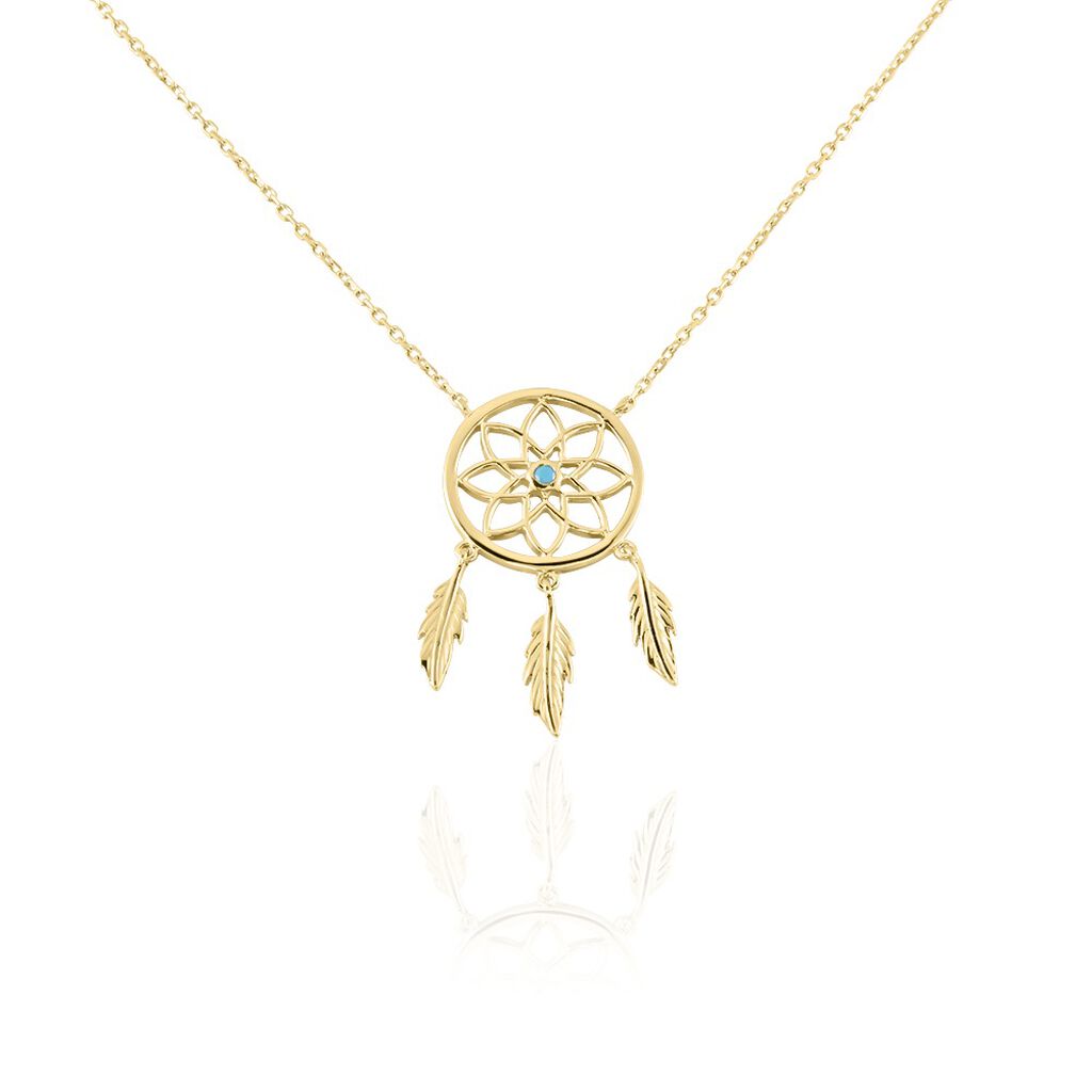 Collier Plaqué Or Jaune Attrape Rêves Turquoise