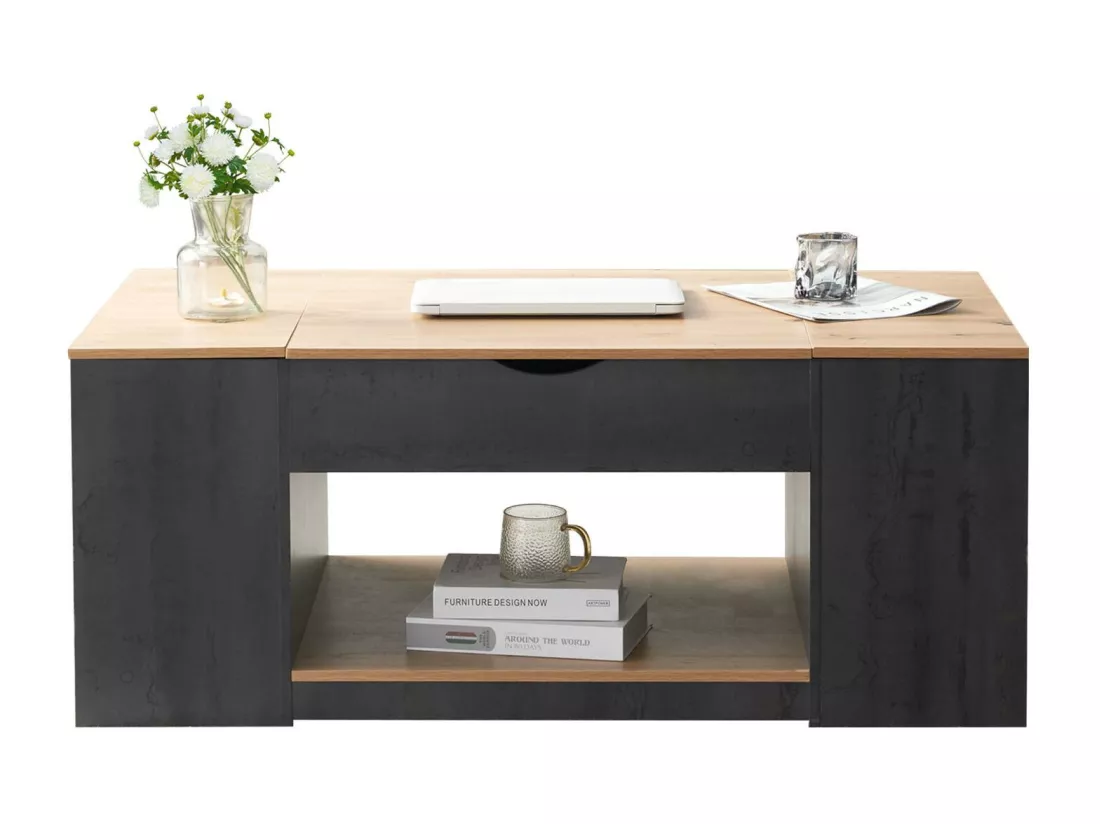 Table basse relevable en MDF - avec espace de rangement sous la table - Gris