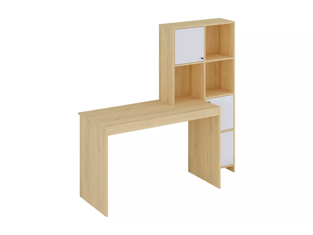 Bureau avec 3 placards et 3 niches - Coloris : Naturel et blanc - ALIOBINI