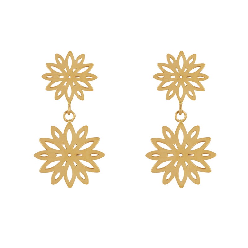 Boucles d'Oreilles Plaqué Or Deux Fleurs de Nénuphar