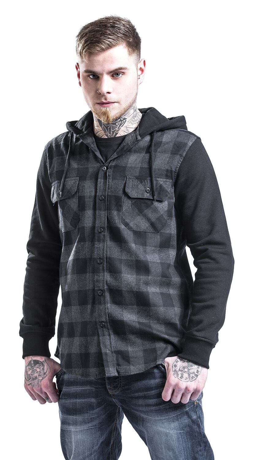 Hooded Checked Flanell Sweat Sleeve Shirt | Urban Classics Chemise en flanelle