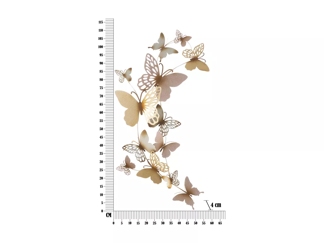 Panneau Mural Décoratif 3D Papillons - Design Élégant avec Papillons Multicolores et Branches - Or/Rose - 59,5 x 4 x 111,5 cm