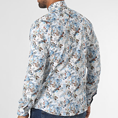 Chemise Manches Longues Blanc Bleu Clair Floral