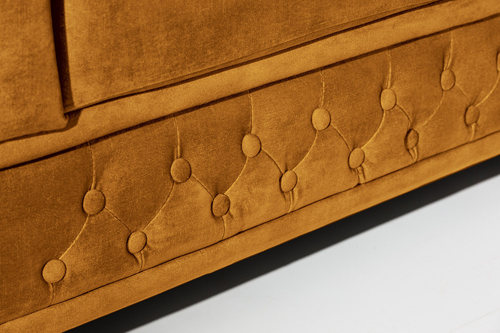 Barock Sofa CHESTERFIELD 205cm senfgelb Samt Federkern Knopfheftung 3-Sitzer Couch