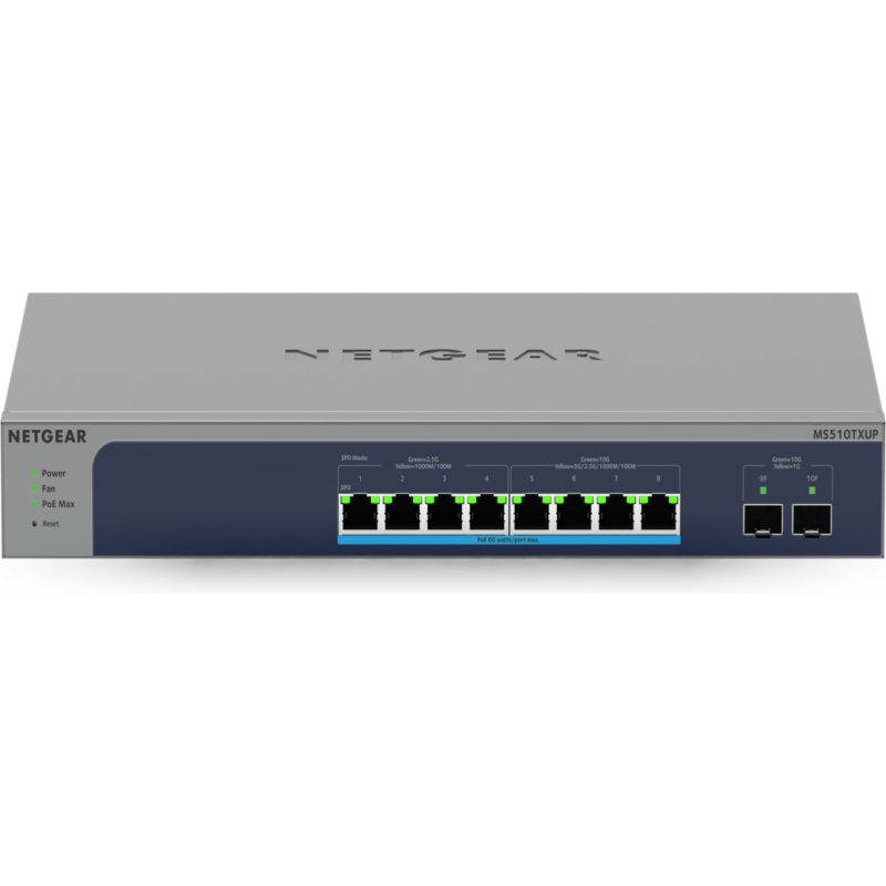 NETGEAR MS510TXUP commutateur réseau Géré L2/L3/L4 10G Ethernet (100/1000/10000) Connexion Ethernet, supportant l'alimentation via ce port (PoE) Gris, Bleu