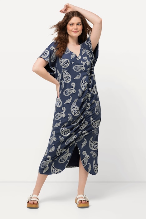 Midikleid, Paisley, V-Ausschnitt, Halbarm, Biobaumwolle