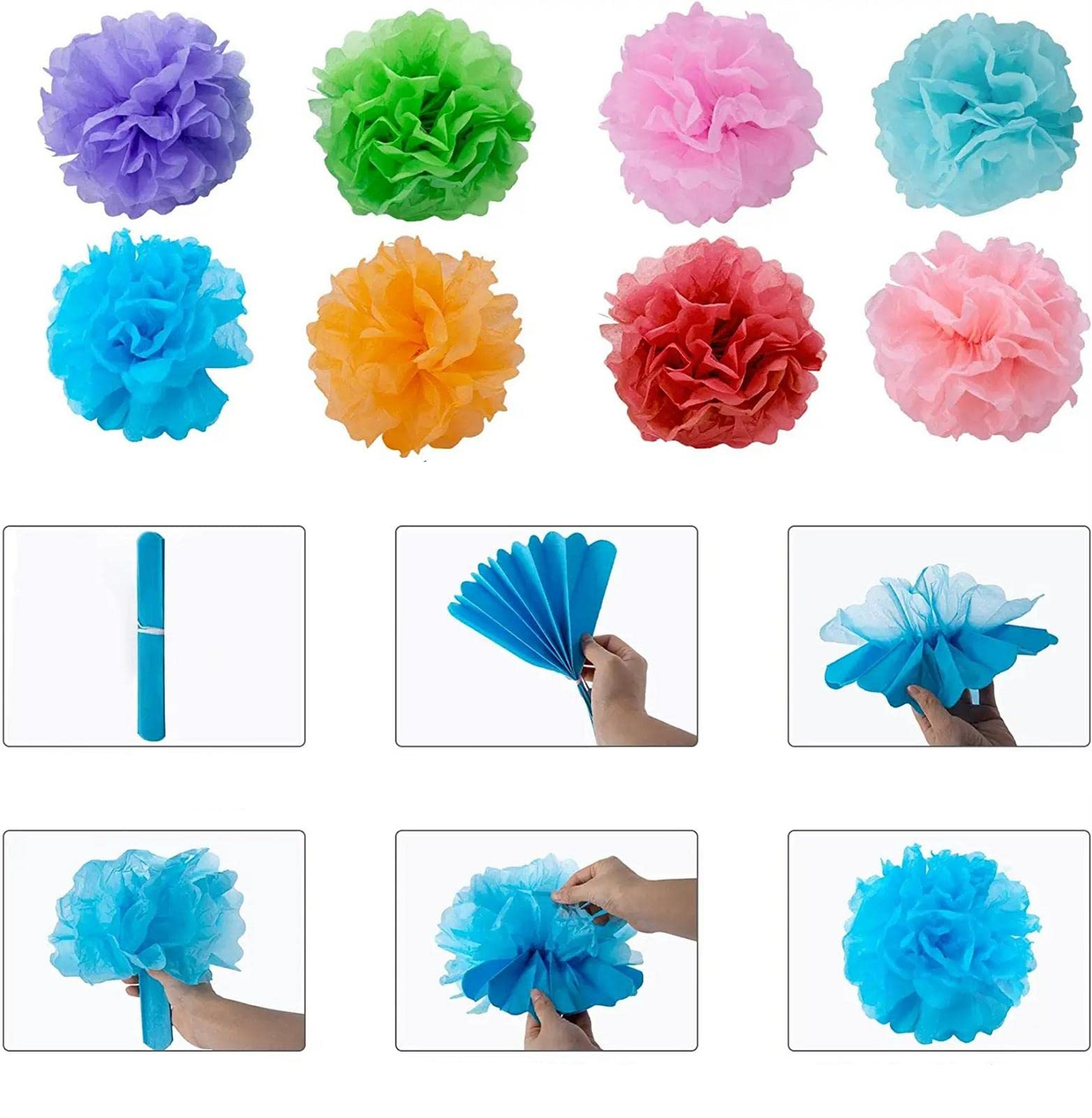 (31-tlg. Set) Mexikanische Fiesta Party Dekoration Papier Girlande / Pompon's / Rosetten - Bunt