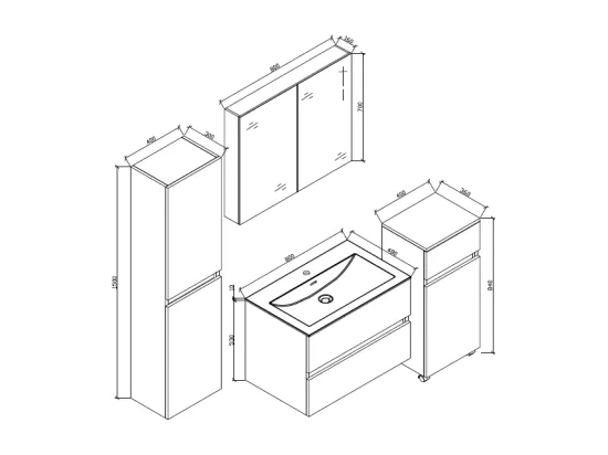 Armoire de toilette bloc-miroir SIENA largeur 80 cm noyer