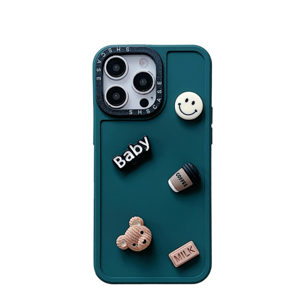 iPhone 16 Pro Max 3D Gummi Case Schutzhülle mit Beweglichen Stickern - Dunkelgrün