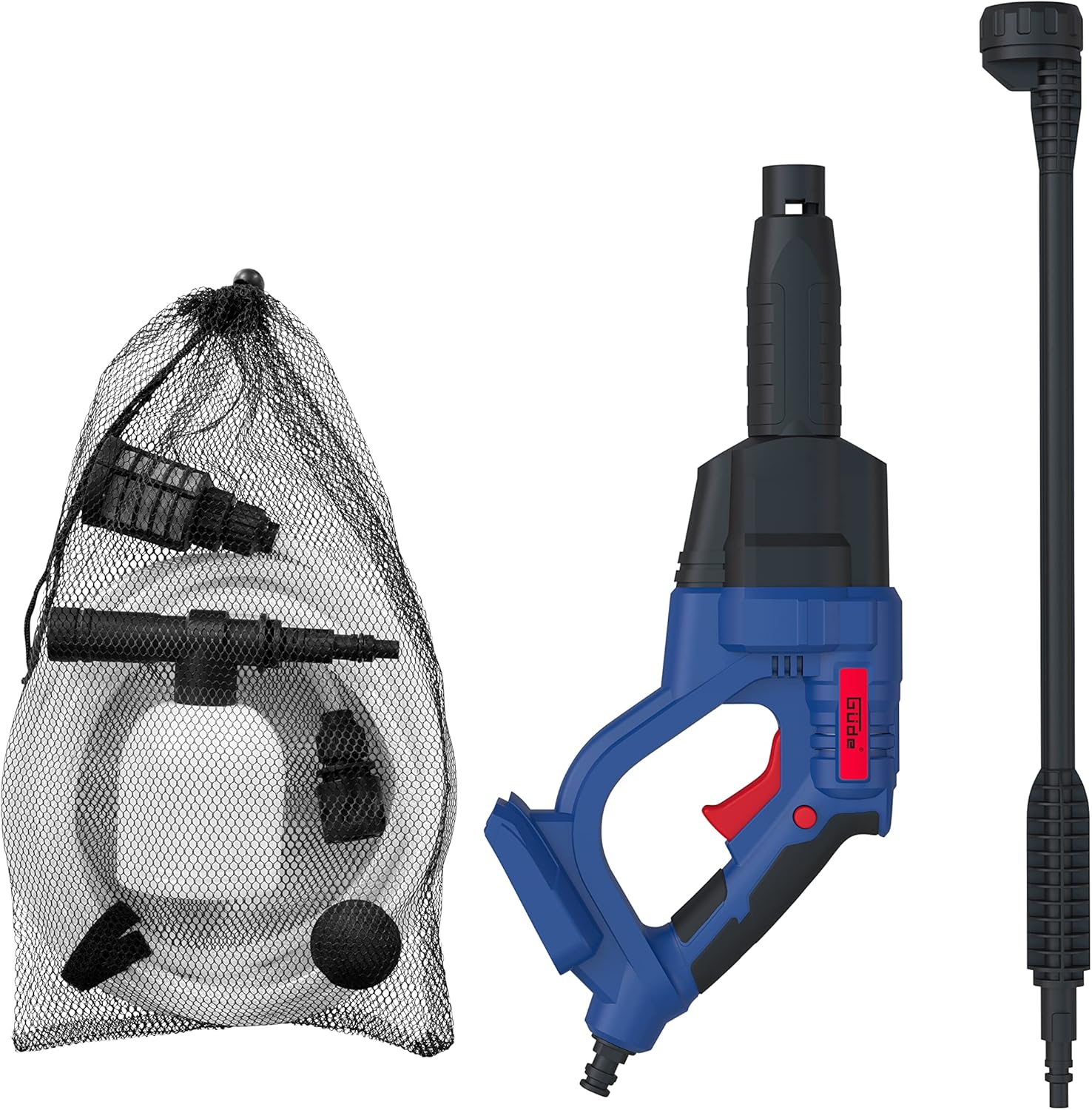 Güde Akku Druckreiniger DR 18-201-23 (18 V, Easy-Energy-Exchange, 22 bar max. Druck, 120 l/h max. Fördervolumen, 6-Fach Multifunktionsdüse, selbstansaugend, inkl. 2,0 Ah Akkupack & Schnellladegerät)