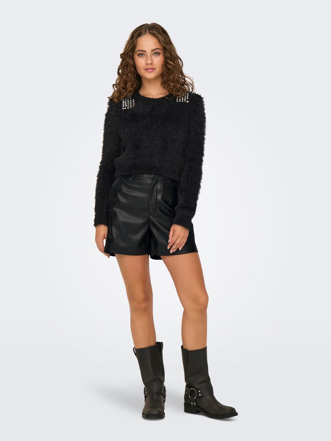 ONLIDINA Hohe Taille Normal geschnitten Kunstledershorts Black