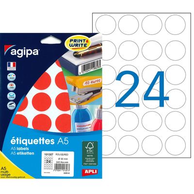Apli Agipa - Etui A5 - 240 Pastilles adhésives - rouge multi-usages - diamètre 30 mm - réf 101357