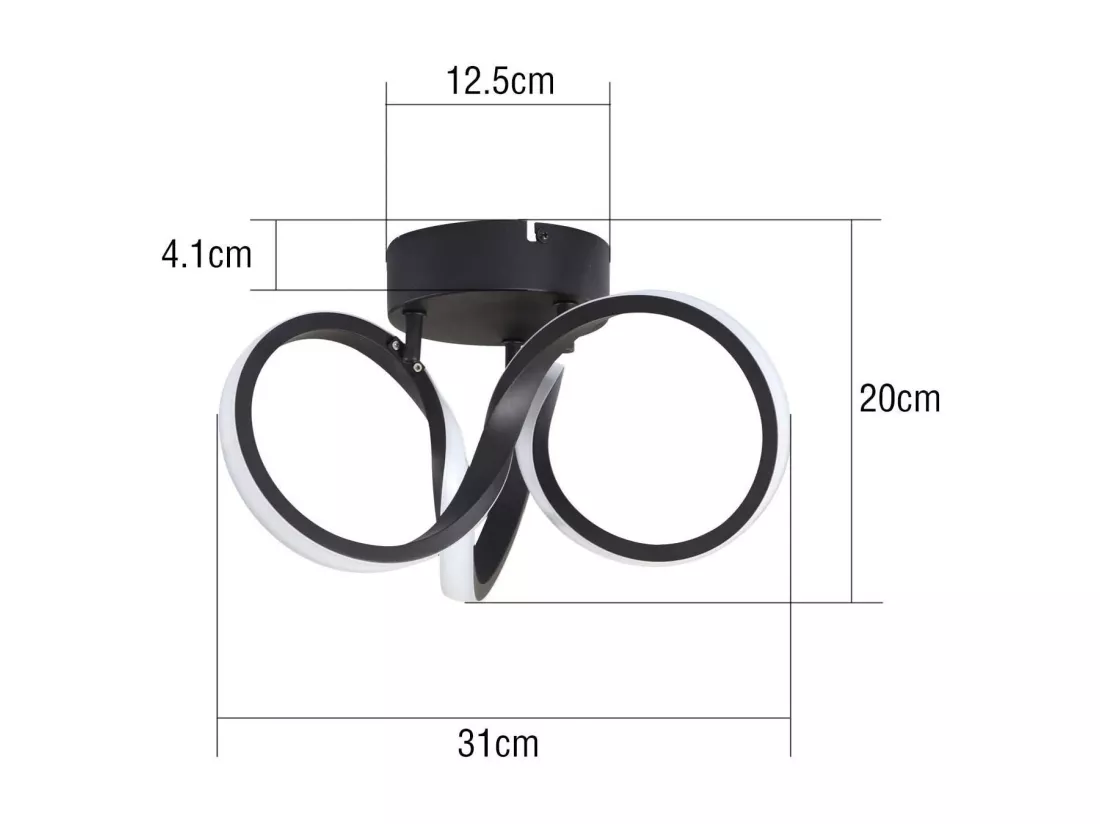NETTLIFE Plafonnier LED noir 31cm, 19 W intérieur 3000 K blanc chaud pour couloir, bureau, bureau, salon, chambre