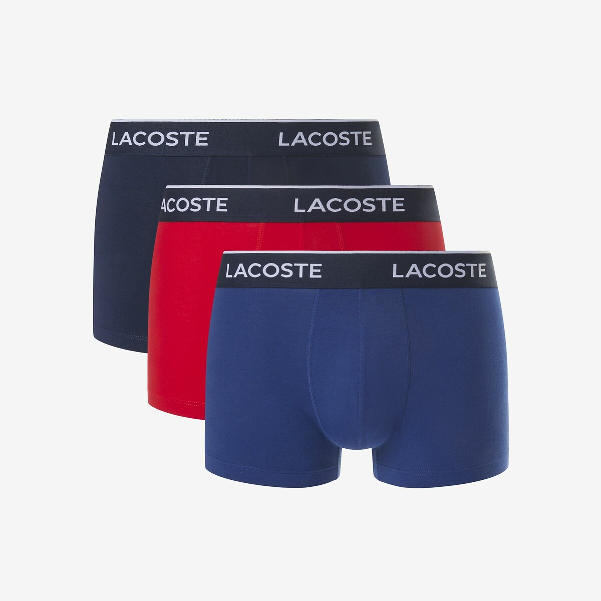 LACOSTE<br>Conjunto de 3 cuecas boxer lisas, algodão elástico