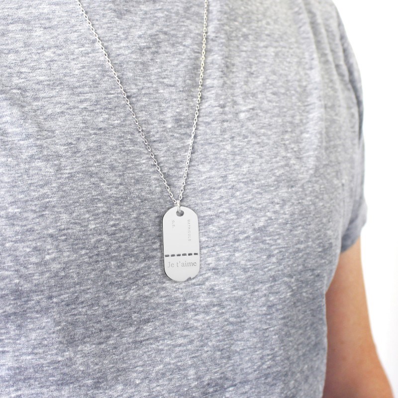 Collier GI argent 925 homme - gravure JE T'AIME