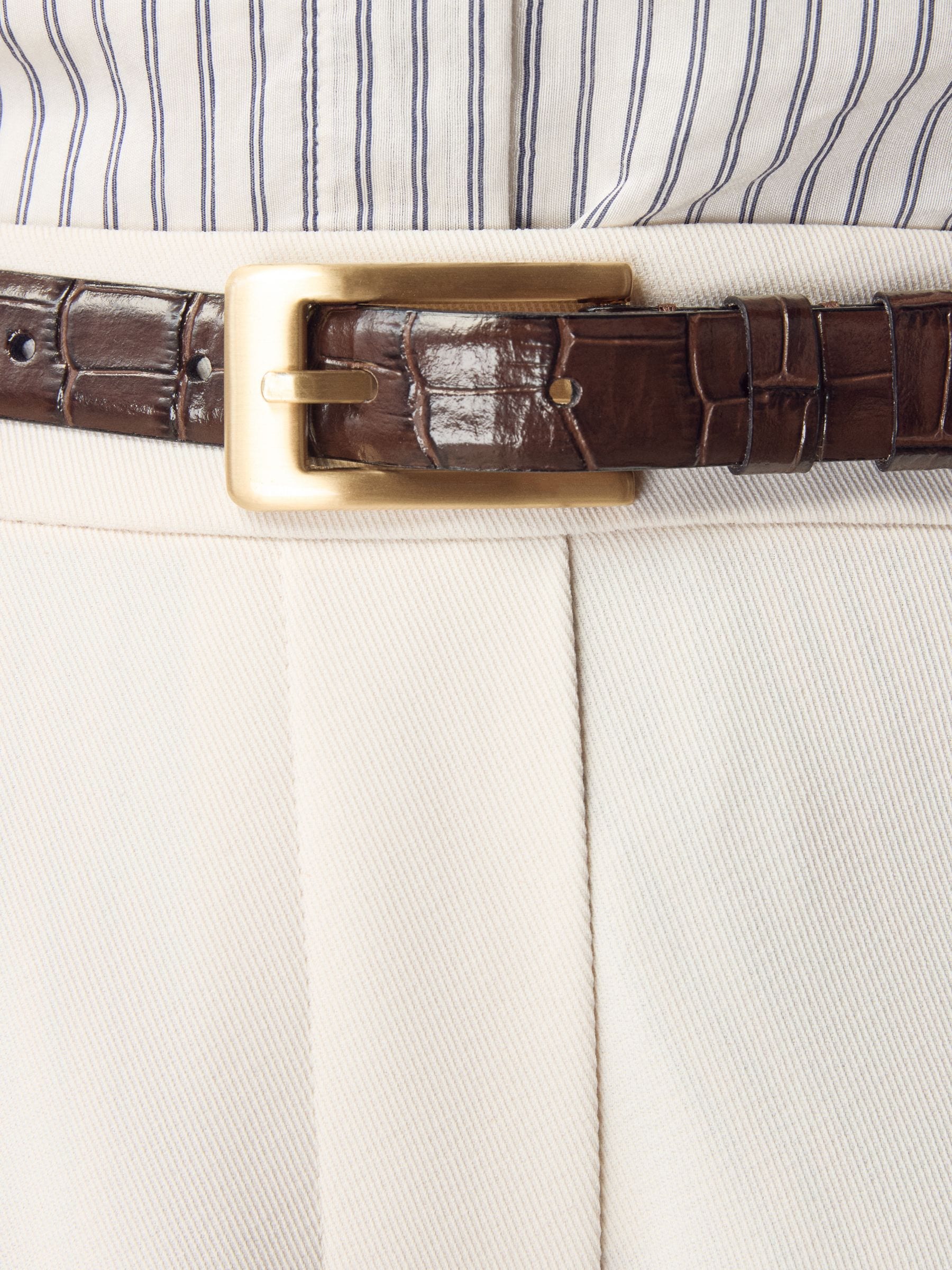 Chocoladebruin - N. Premium riem van Italiaans leer met krokodilleneffect-look