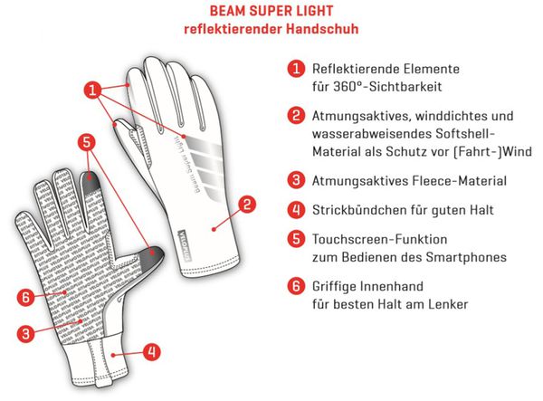 BEAM SUPER LIGHT reflektierende Unisex-Softshellhandschuhe  schwarz  S