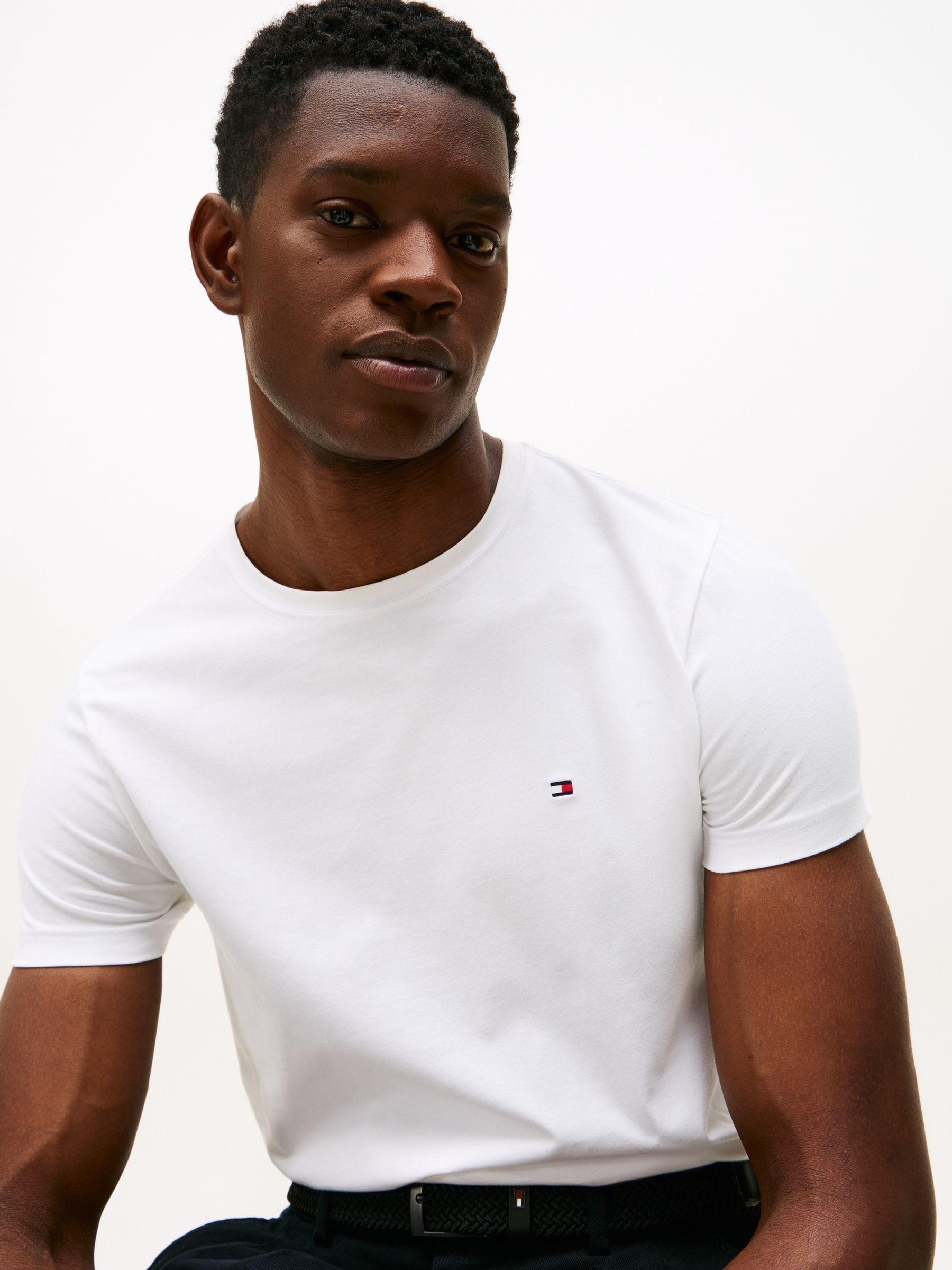 Wit-crème - Tommy Hilfiger Nauwsluitend Core stretch T-shirt met ronde hals