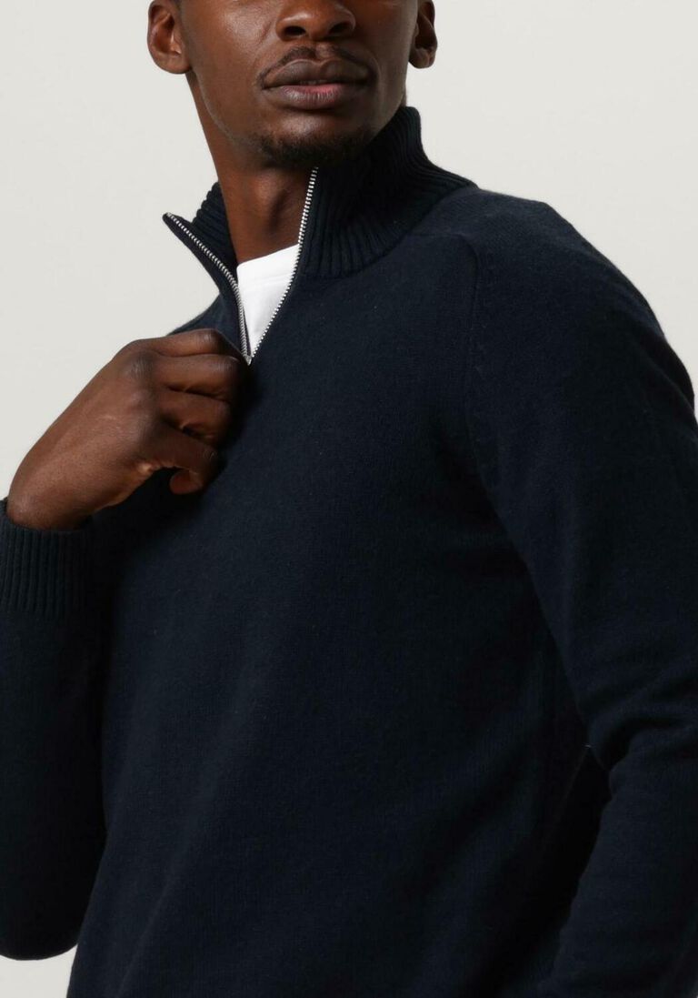SELECTED HOMME donkerblauwe selected homme trui slhreg dan wool-mix zip high neck ow