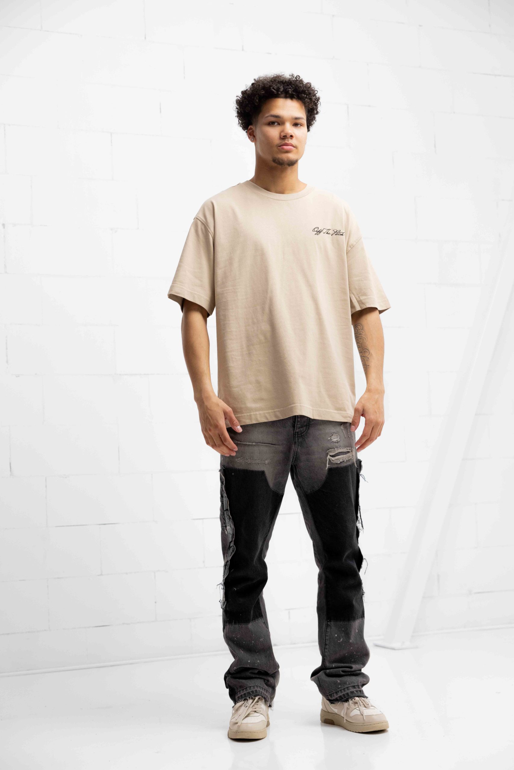 Off The Pitch Script Loose Fit T-Shirt Unisex Beige