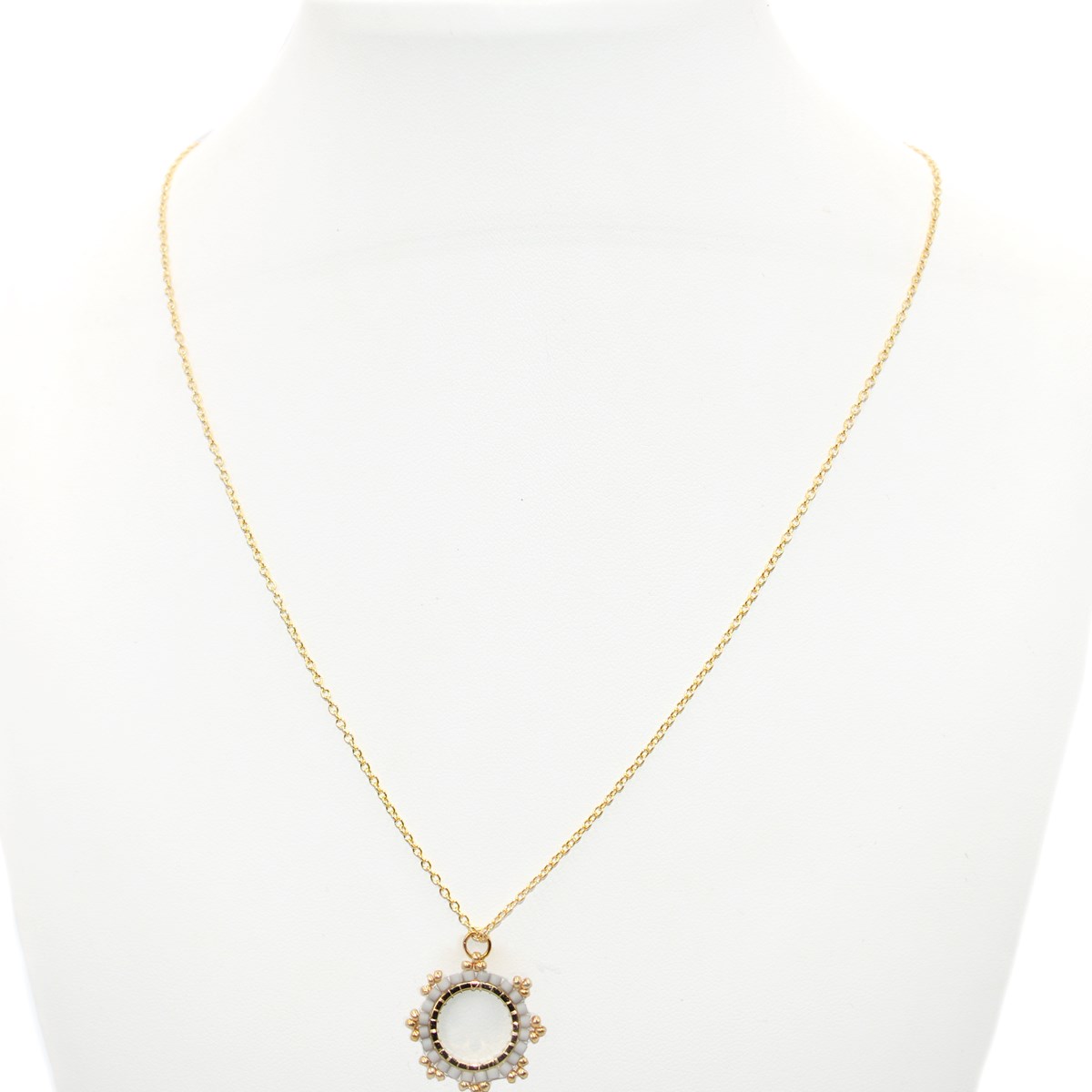 Collier avec pendentif tissé mains- Perles  miyuki Gris-Doré à l'or fin