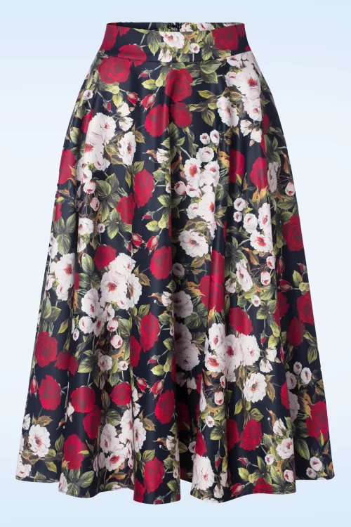 Banned Retro Rose dreams swing rok in marineblauw