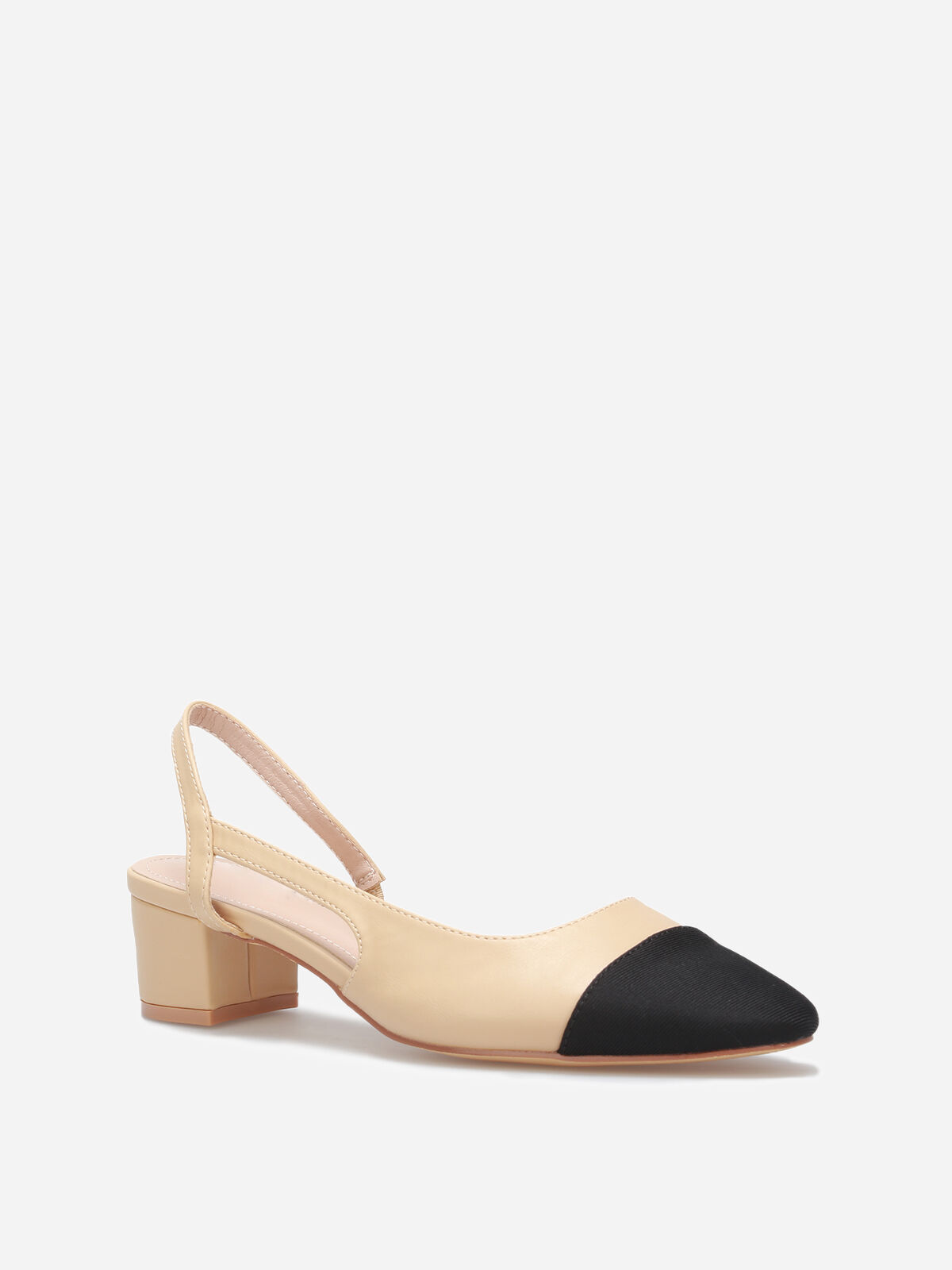 Escarpins bi-matières à bride stretch- Beige