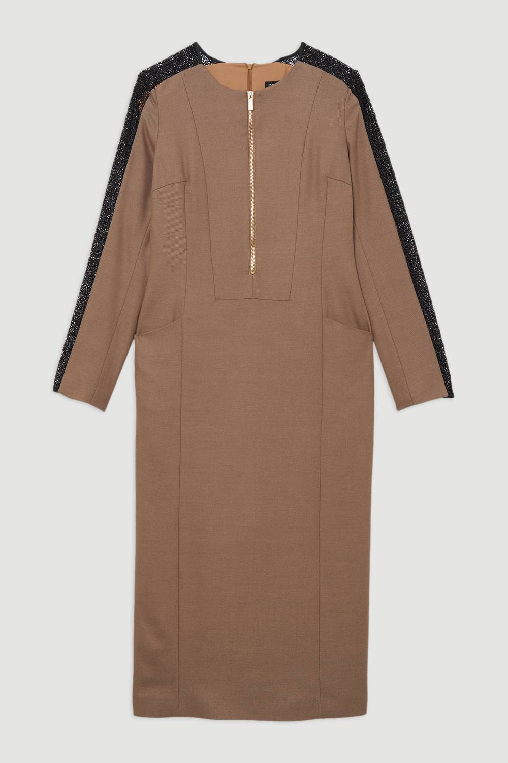 KarenMillen Robe midi Tall Tailored en sergé et dentelle mixte avec zip à l’avant