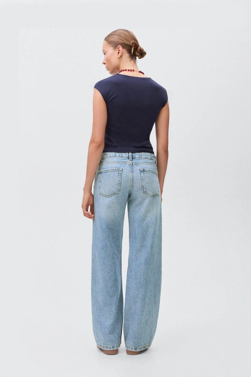 MANGO TEEN low waist wide leg jeans light blue denim