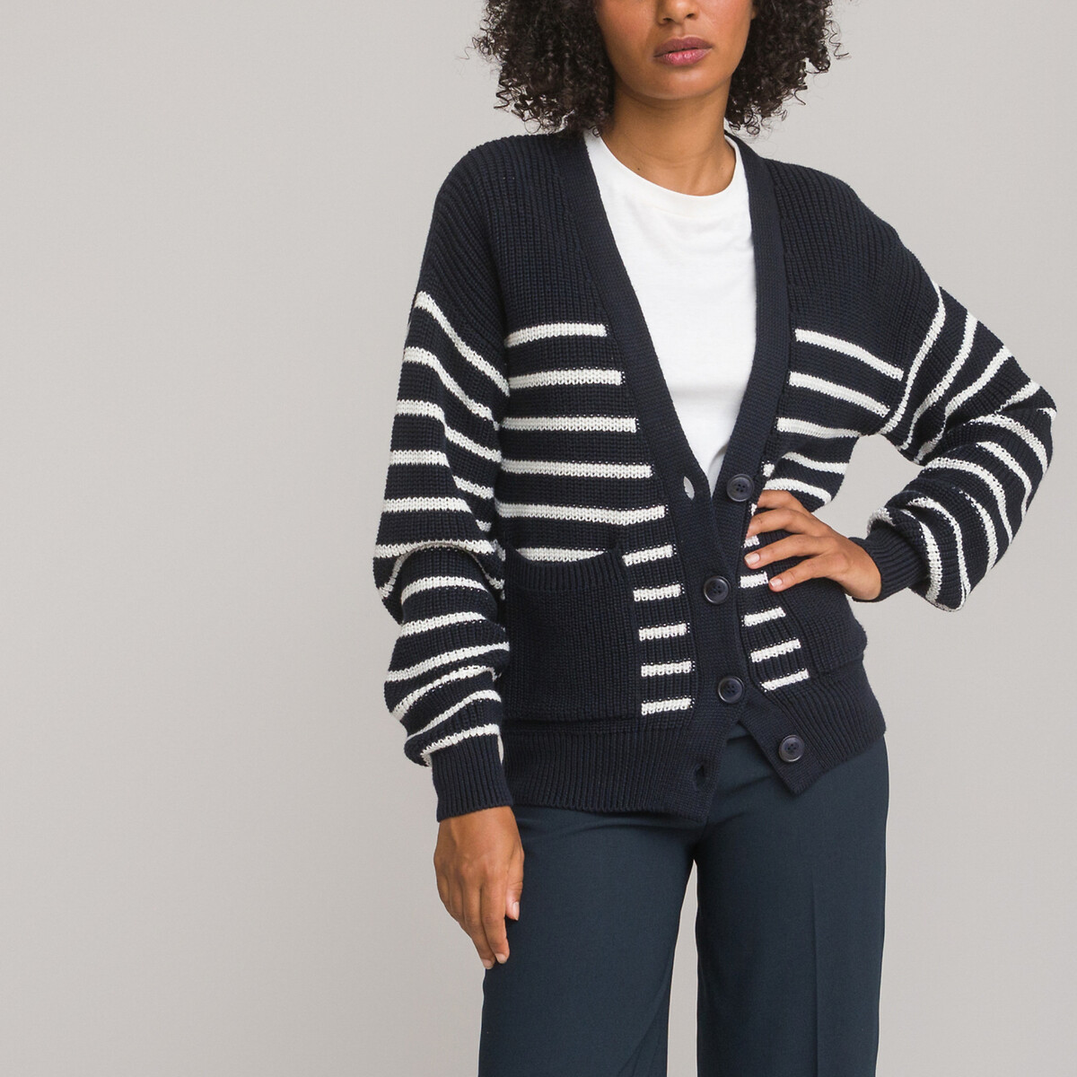 LA REDOUTE COLLECTIONS<br>Cardigã de malha, estilo náutico, em mistura de algodão