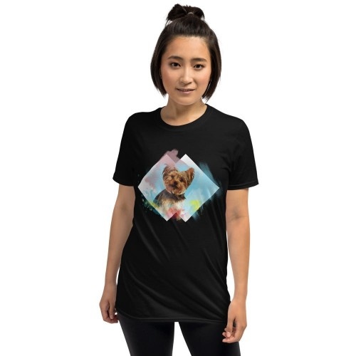 Camiseta feminina Mascochula em aquarela, personalizada com a foto do seu animal de estimação preto.