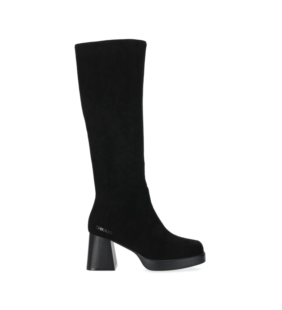 Chika10 Novas Botas de Couro Pam 03 Pretas - Altura do Salto 6cm -