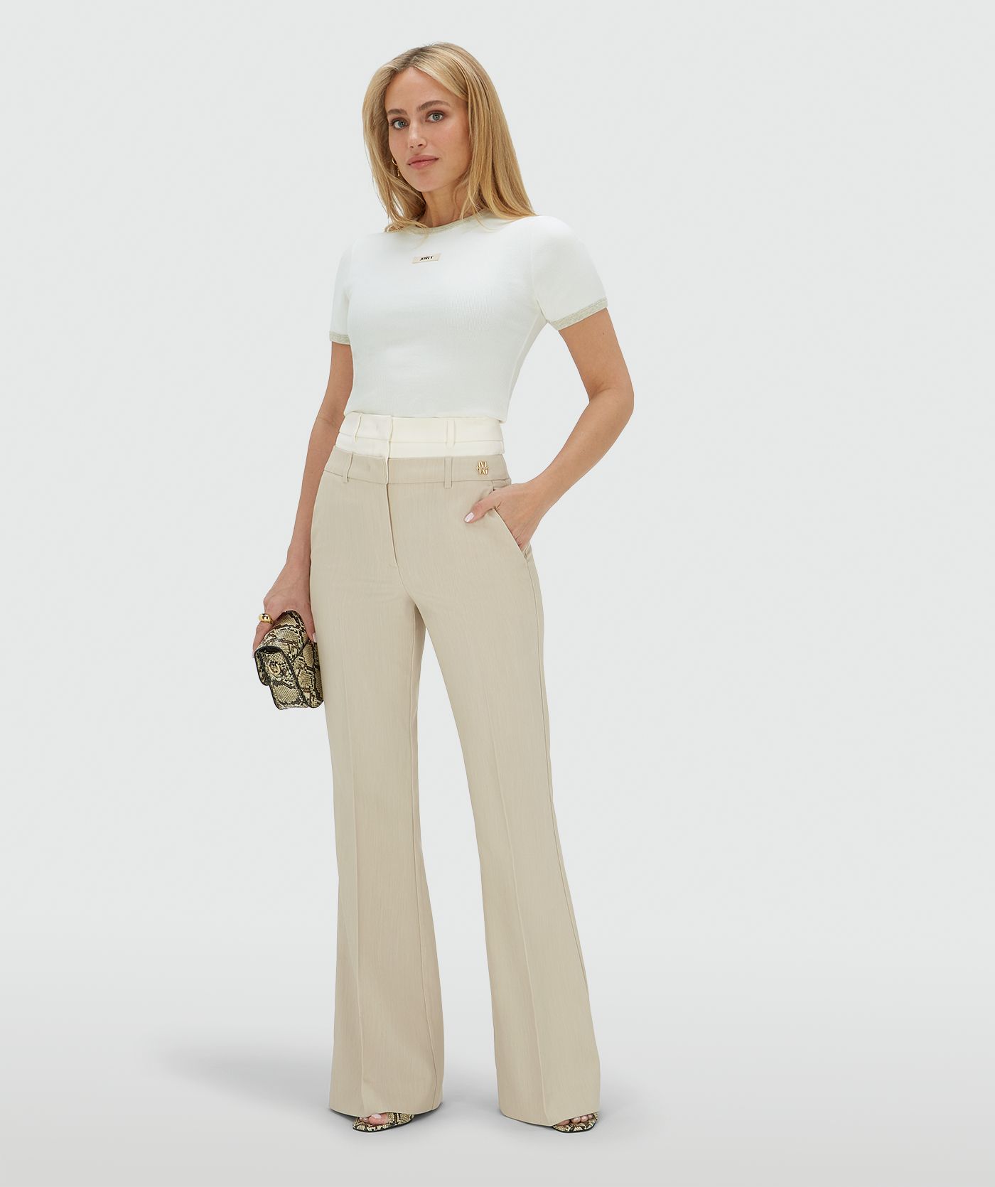 JV-LIORA high rise flared pantalon - ecru melange