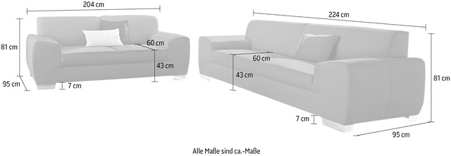 DOMO collection Polstergarnitur »Ricardo kubisch, modern und elegant, bequemes Sofa« Set, 2 Stk. tlg. Set: 2-Sitzer und 2,5-Sitzer