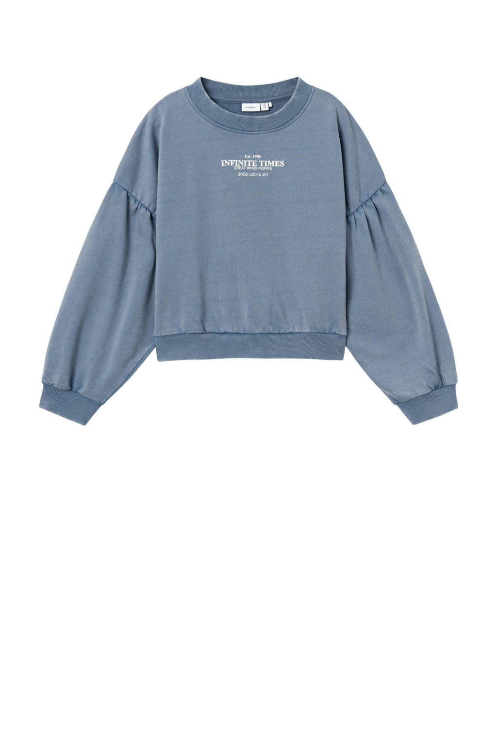 NAME IT sweater NKFOTYLLE met tekst middenblauw