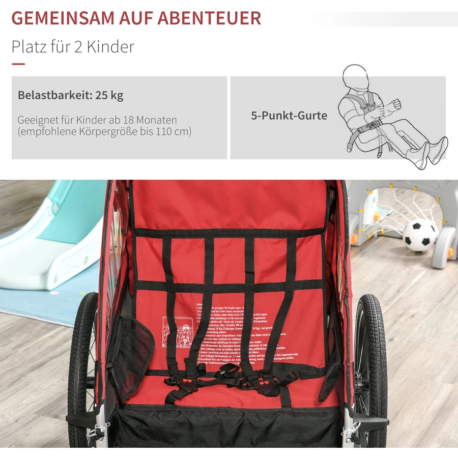 HOMCOM 3in1 Kinderwagen auch als Jogger und Fahrradanhänger rot