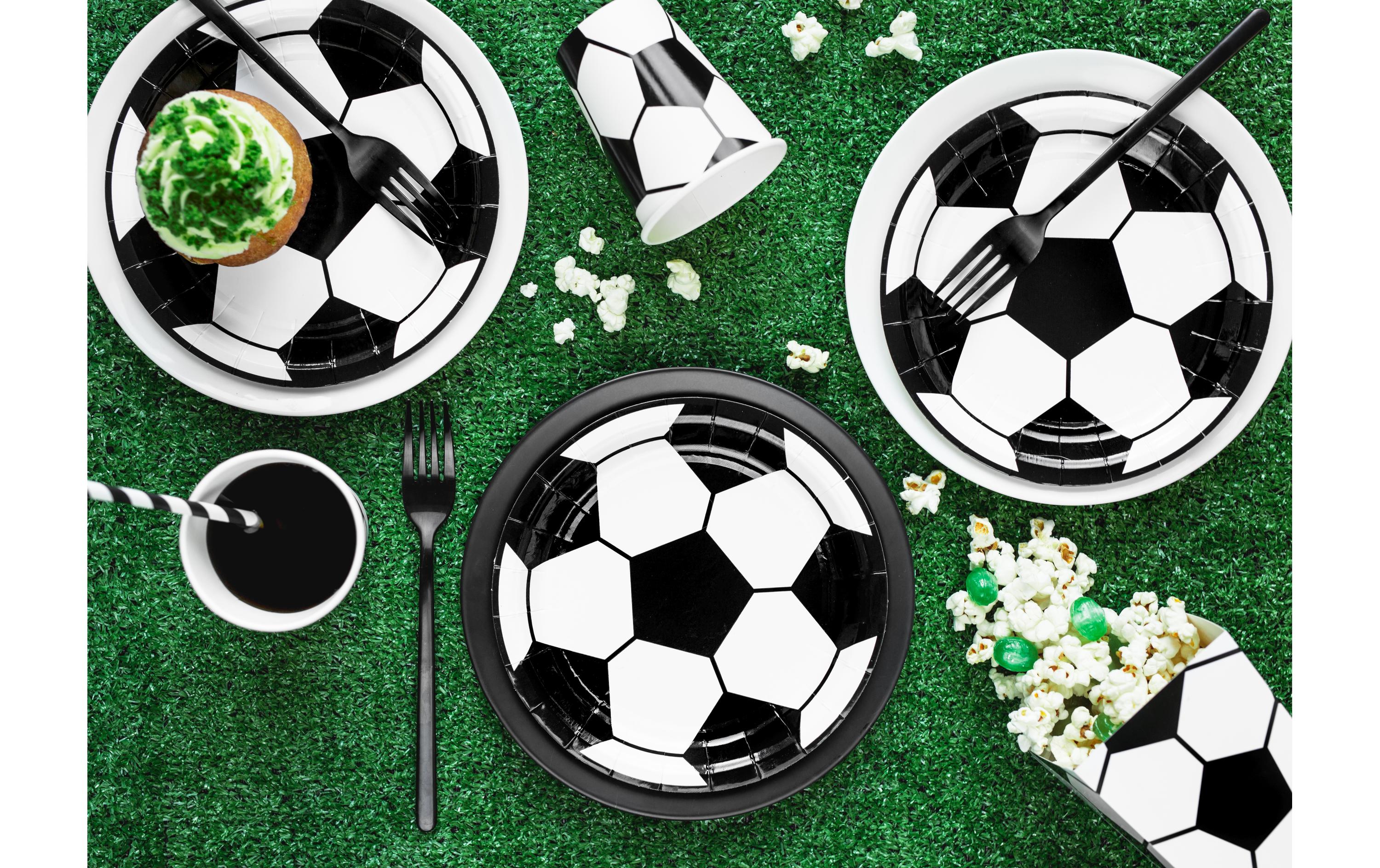 Einwegteller Fussball 18 cm, 6 Stück, Schwarz/WeissPappteller als Tischdekoration