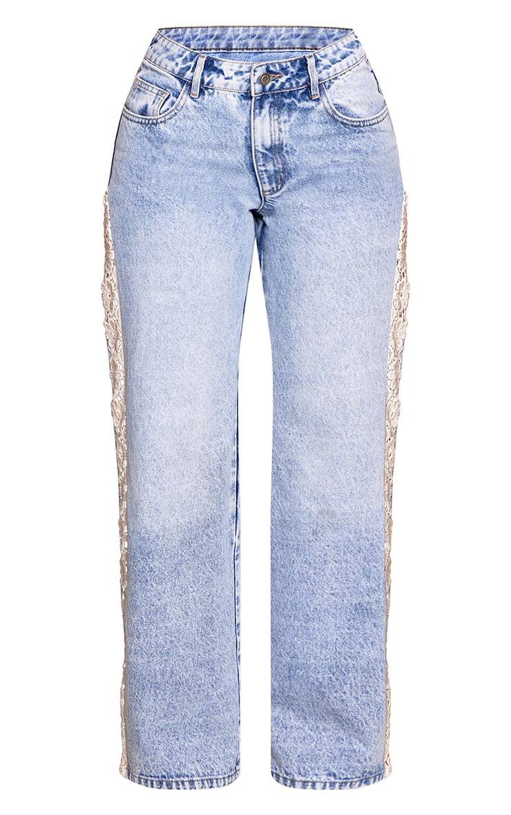 Mid Blue Wash Jean Petite À Détails Crochet Sur Les Côtés