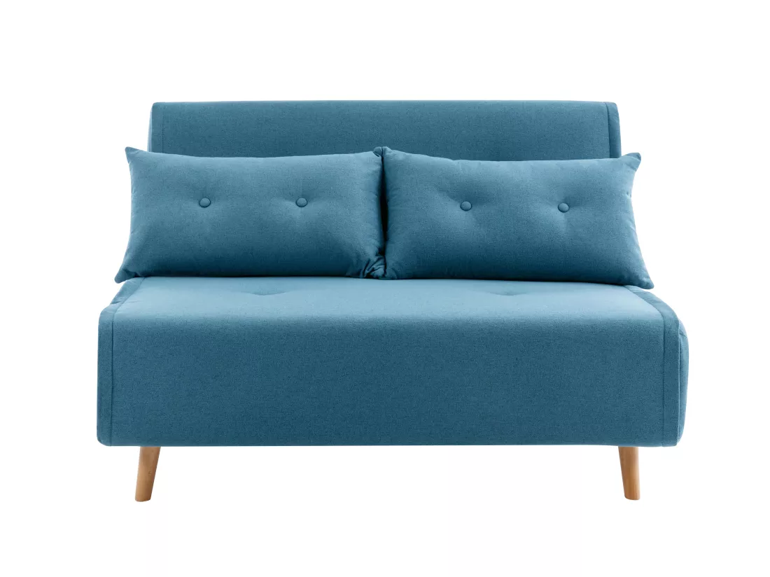 Canapé 2 places convertible en tissu bleu URIBIA