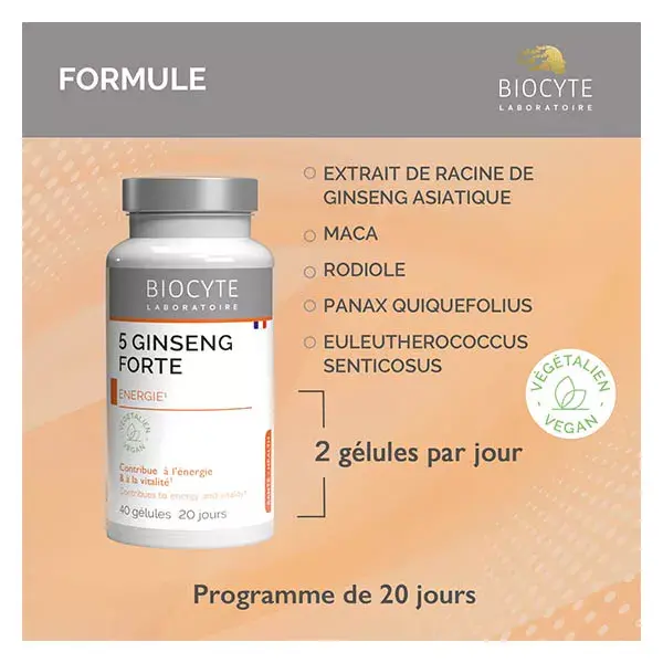 Biocyte 5 Ginseng Forte Energia e Vitalidade 40 Cápsulas