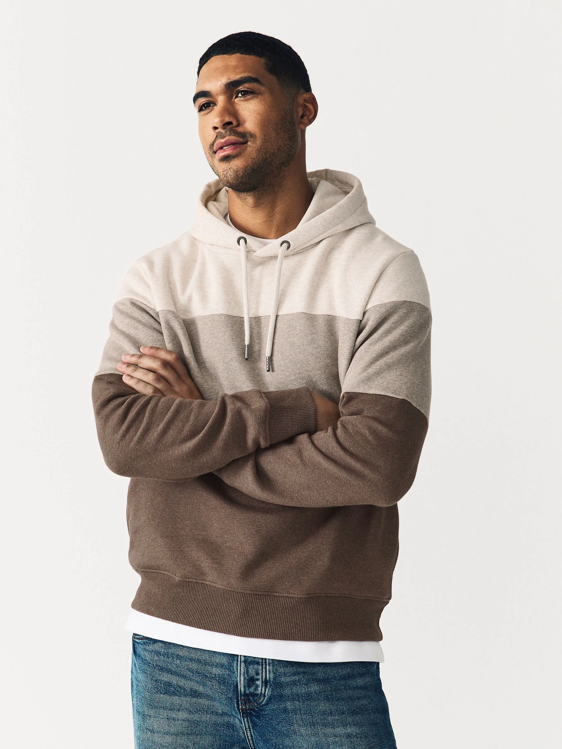 Gemêleerd naturel - Pullover-hoody - Sweatshirt met colourblocking