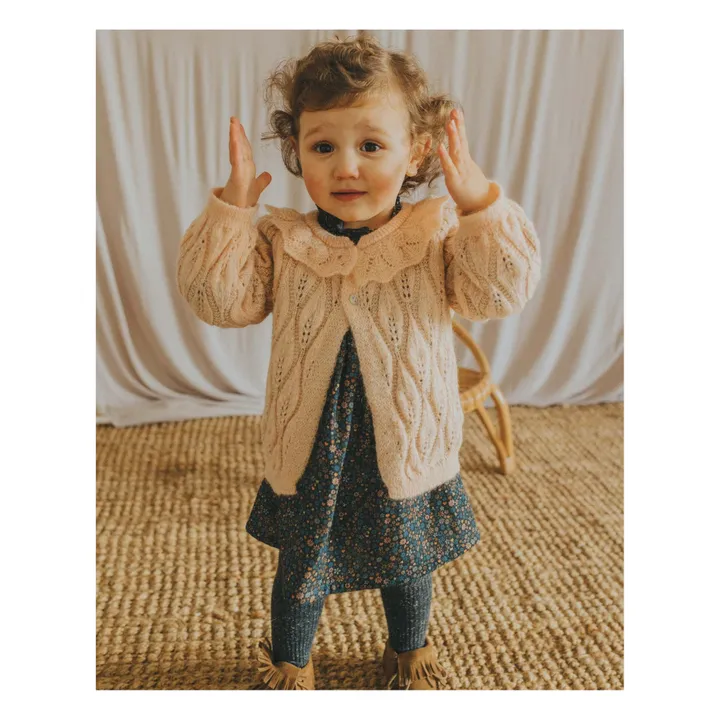 Búho Cardigan Ajouré Col Volants Boho  | Rose