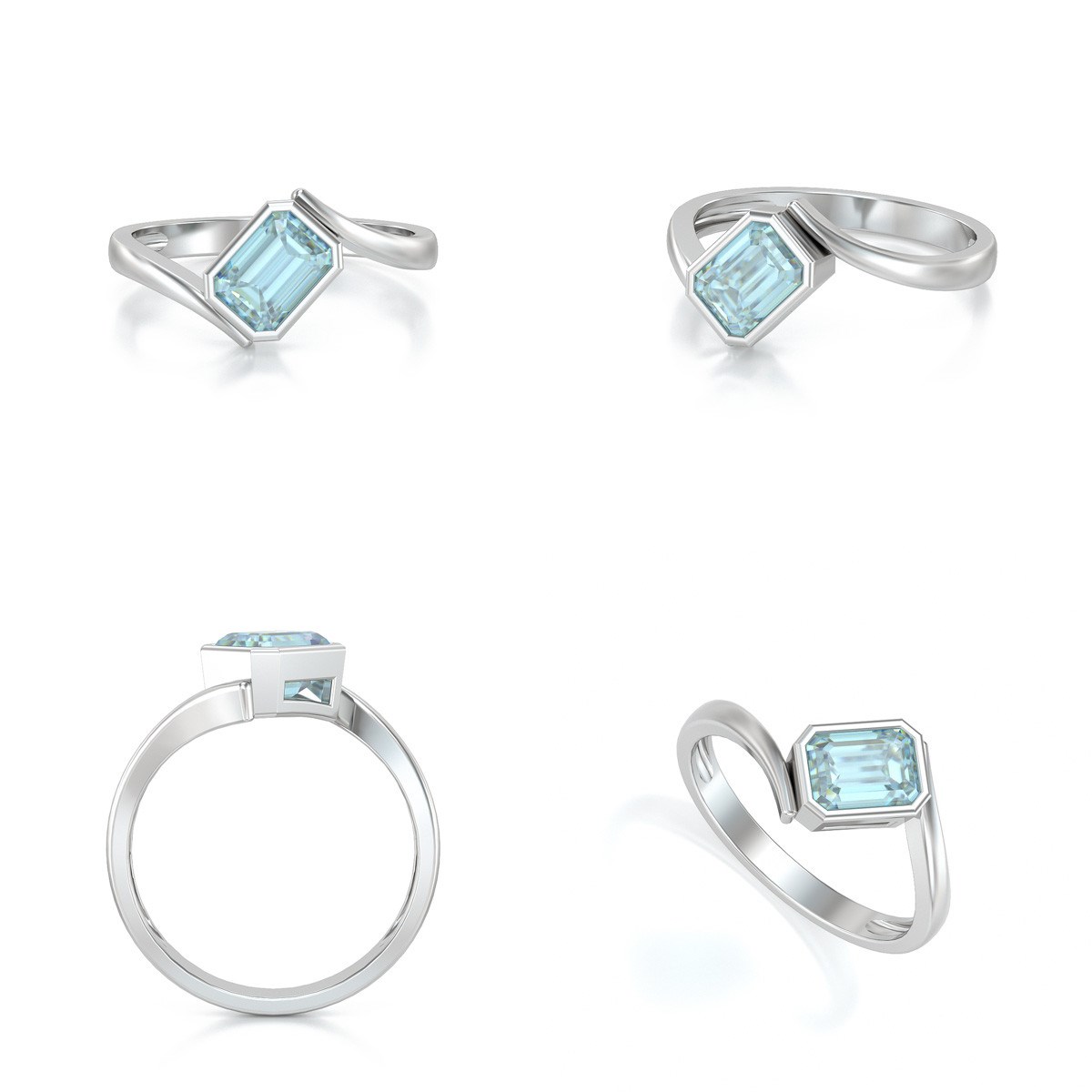 Bague ADEN Or 585 Blanc Aigue-Marine 2.26grs