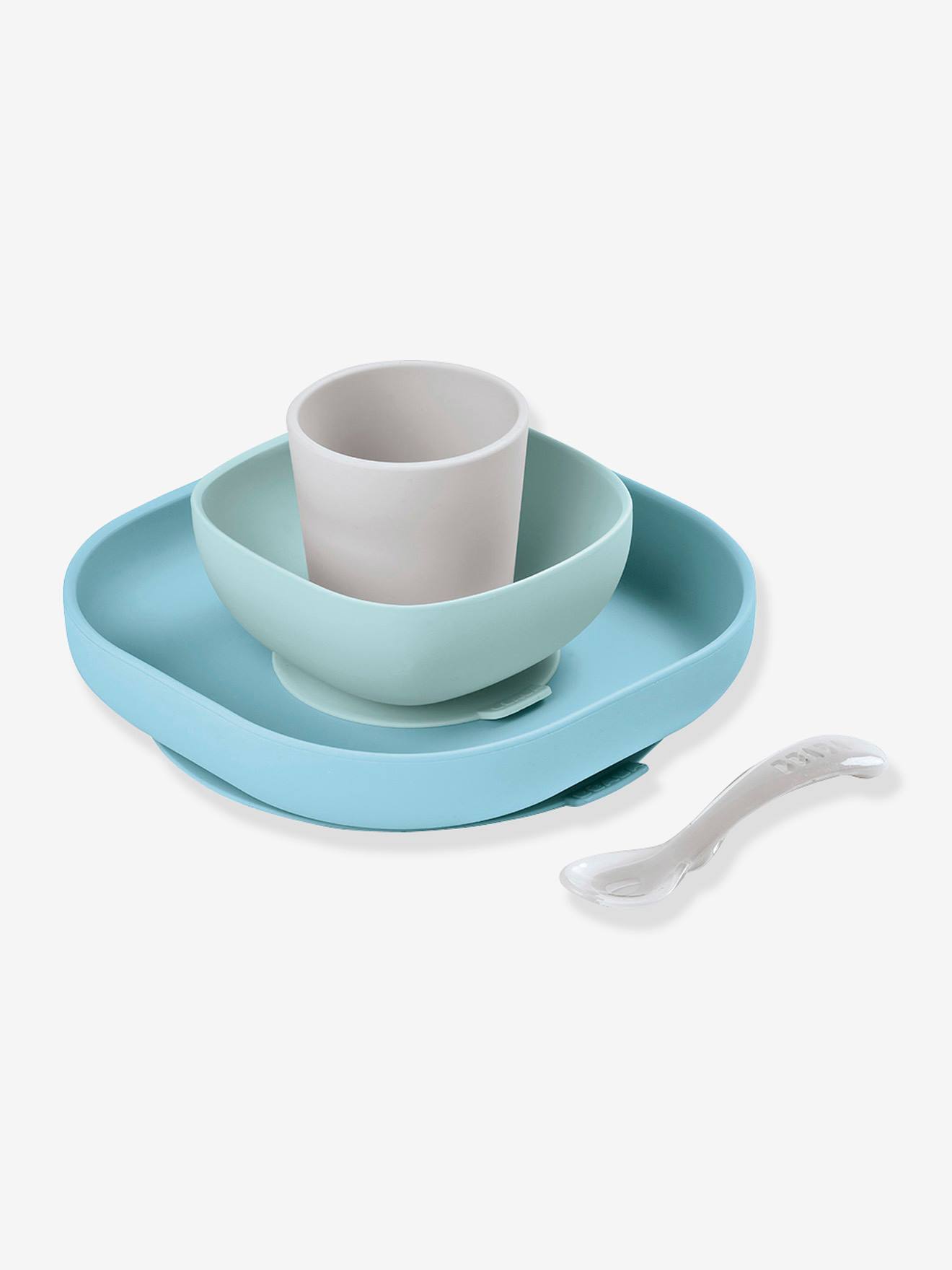 Conjunto de jantar de silicone BEABA com 4 peças, rosa claro, bicolor/multicolorido