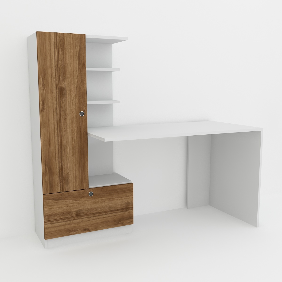 Schreibtisch - weiß-Walnuss - mit Regalelement links - 150 cm breit