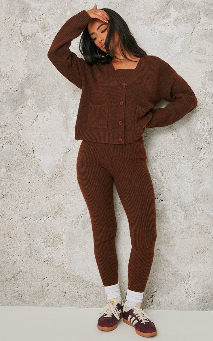 Chocolat Legging Côtelé En Maille Petite Taille