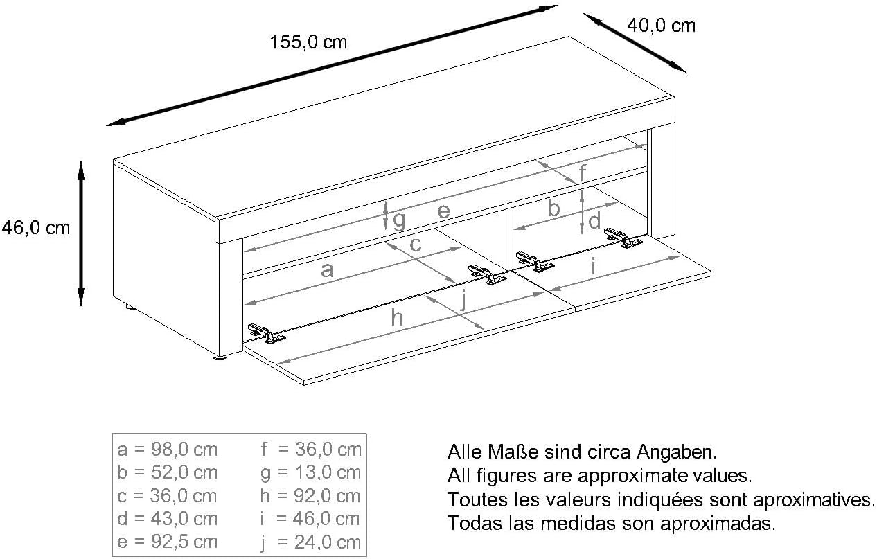 Vladon Lowboard Valencia, Made in Germany, TV-Kommode mit 1 offenem Fach und 2 Klappen, Weiß matt/Schwarz Hochglanz/Schwarz Hochglanz (155 x 46 x 40 cm)